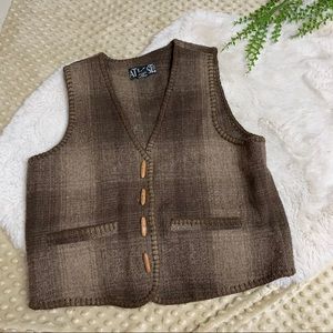 Vintage Wool Vest Plaid Brown AT LAST Sz L